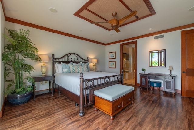 3800 Wailea Alanui Dr Unit B-102, Kihei, HI 96753 - bedroom featuring wood finished floors, baseboards, ensuite bathroom, ceiling fan, and ornamental molding