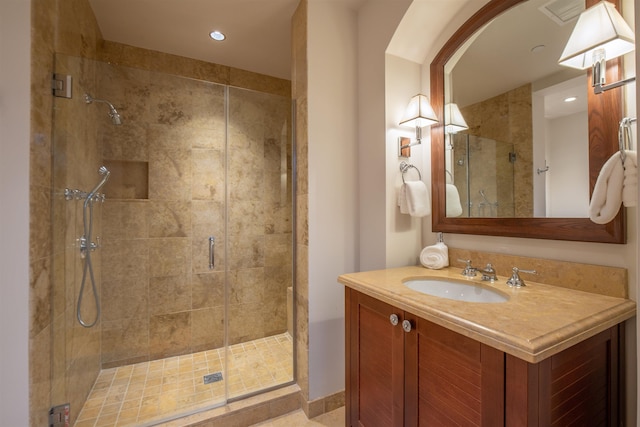 3800 Wailea Alanui Dr Unit B-102, Kihei, HI 96753 - full bathroom featuring a shower stall, vanity, and recessed lighting