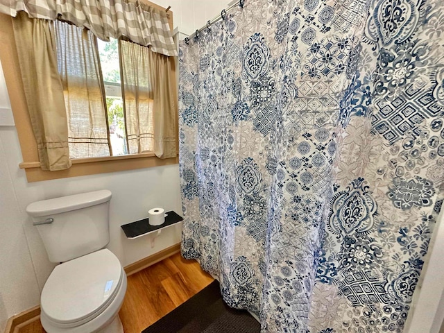 bathroom with toilet and wood-type flooring