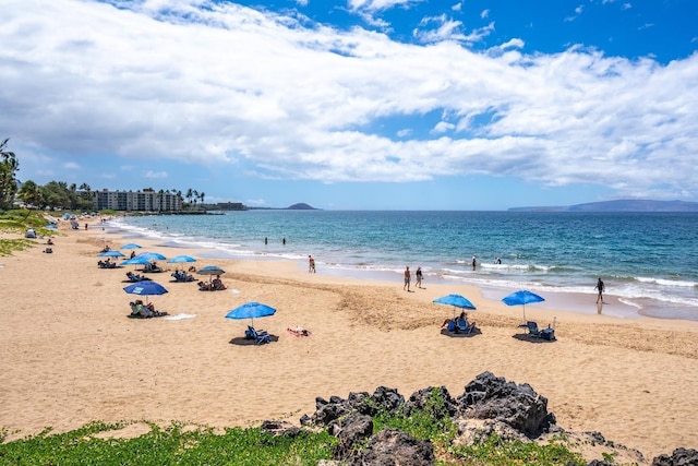 property view of water with a beach view