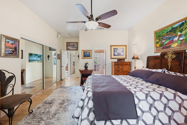 140 Kahana Ridge Dr, Lahaina, HI 96761 - bedroom featuring a closet, ceiling fan, and light tile patterned flooring