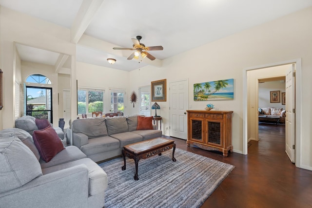 140 Kahana Ridge Dr, Lahaina, HI 96761 - living area featuring ceiling fan and beamed ceiling