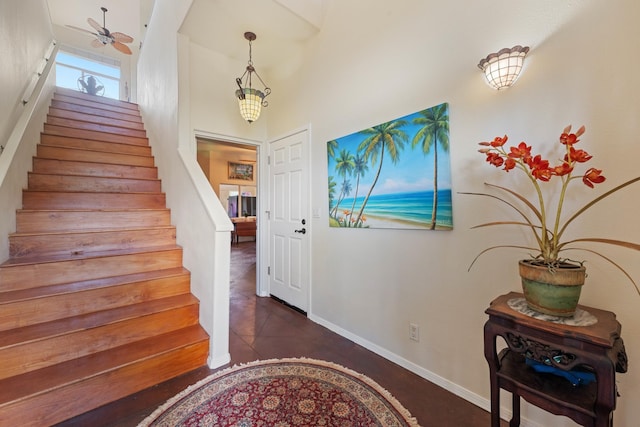 140 Kahana Ridge Dr, Lahaina, HI 96761 - entrance foyer with stairway and a ceiling fan