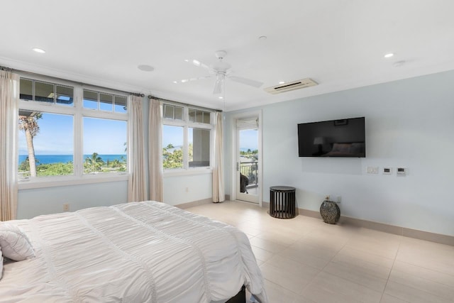 161 Wailea Ike Pl Unit C204, Kihei, HI 96753 - bedroom featuring baseboards, recessed lighting, ceiling fan, and a water view