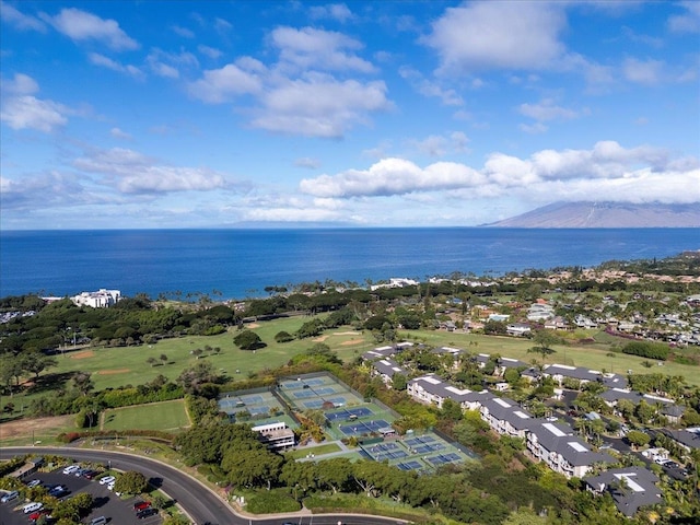 birds eye view of property featuring a water and mountain view