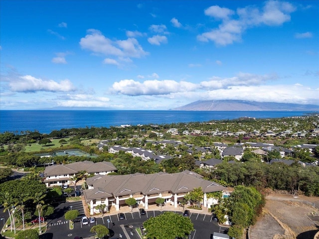 aerial view with a water and mountain view