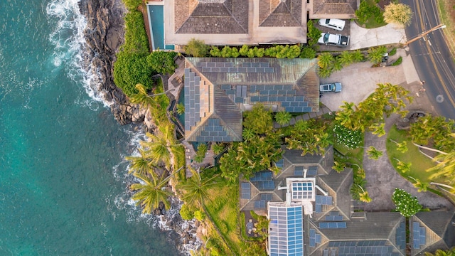 aerial view featuring a water view