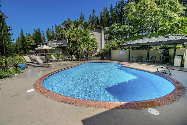 view of swimming pool with a patio