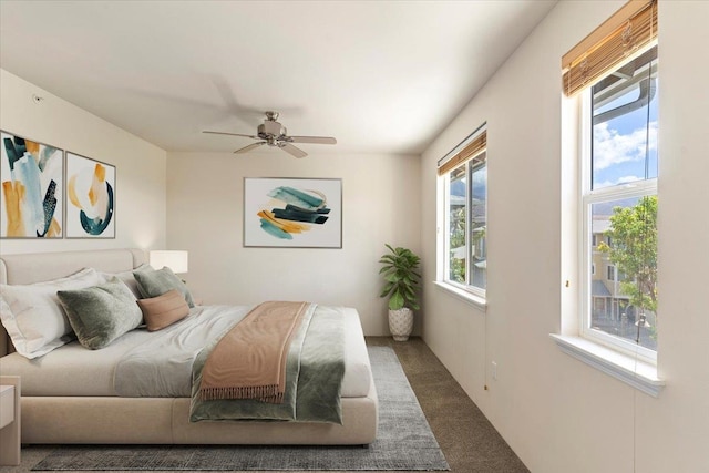 bedroom with carpet and ceiling fan