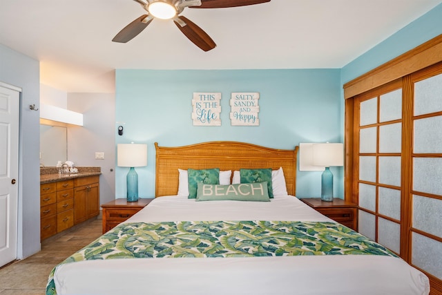 bedroom featuring light wood-type flooring and ceiling fan