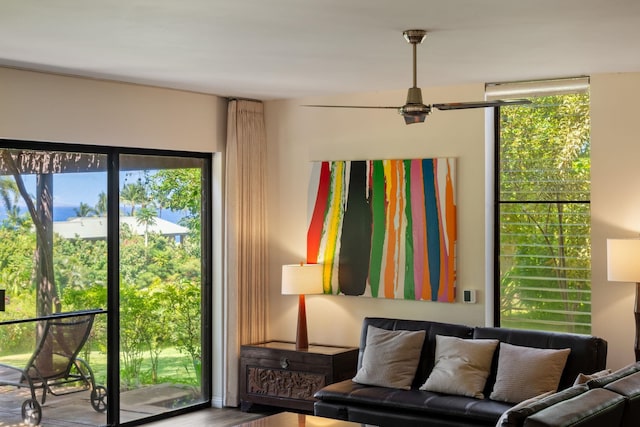 3300 Wailea Alanui St Unit 3A, Kihei, HI 96753 - living area featuring ceiling fan and wood finished floors