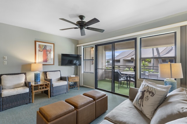 living room featuring ceiling fan