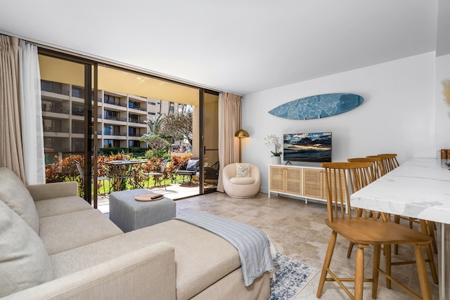 living room featuring expansive windows