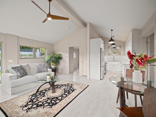 living area featuring ceiling fan