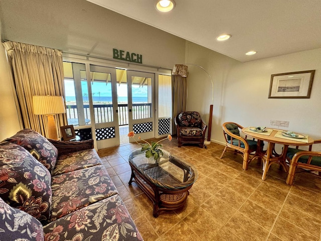 living room with a water view