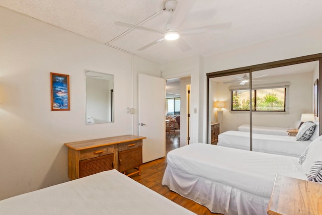 100 Hauoli St Unit 303, Wailuku, HI 96793 - bedroom with wood finished floors, multiple windows, a closet, and ceiling fan