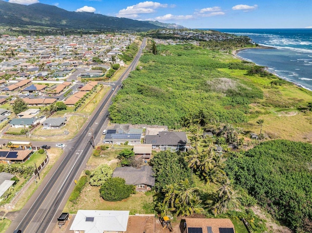 aerial view featuring a residential view and a water and mountain view