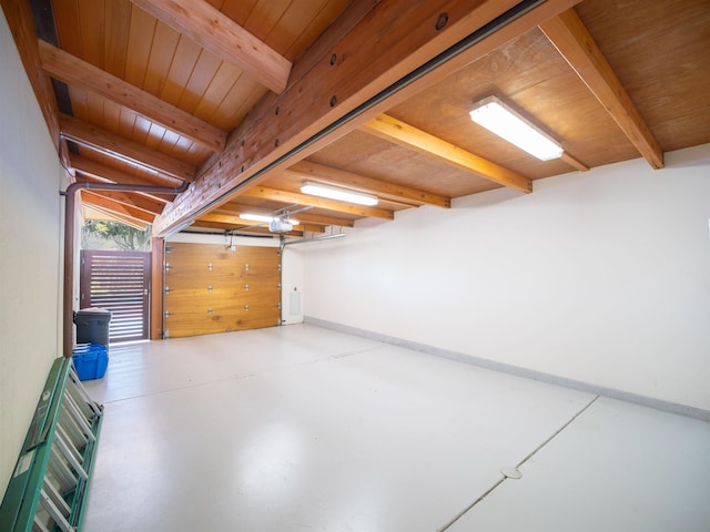 garage featuring wooden ceiling