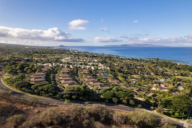 bird's eye view featuring a water and mountain view