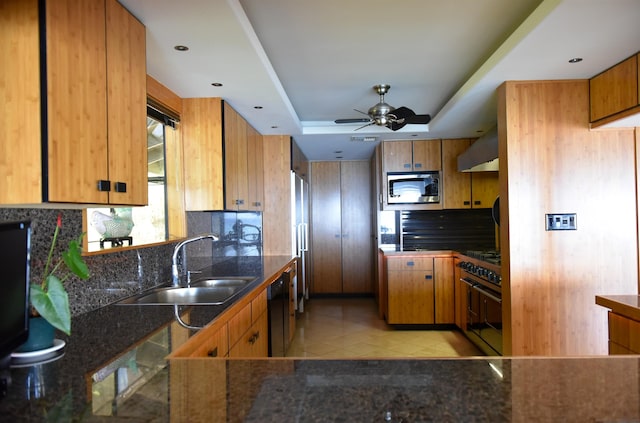 5163 Lower Honoapiilani Rd, Lahaina, HI 96761 - kitchen featuring built in appliances, a sink, tasteful backsplash, and light tile patterned floors