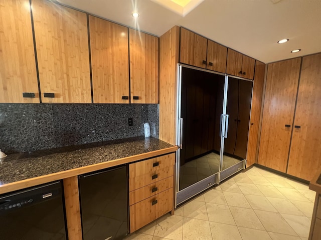 5163 Lower Honoapiilani Rd, Lahaina, HI 96761 - kitchen with high end refrigerator, backsplash, black dishwasher, refrigerator, and recessed lighting
