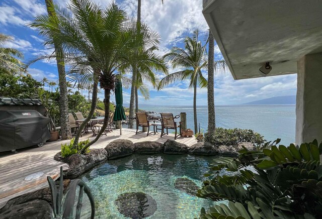 5163 Lower Honoapiilani Rd, Lahaina, HI 96761 - view of pool featuring a grill and a water view