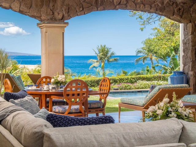 view of patio / terrace with a water view