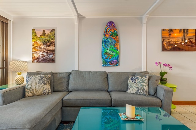 living room featuring light tile patterned floors