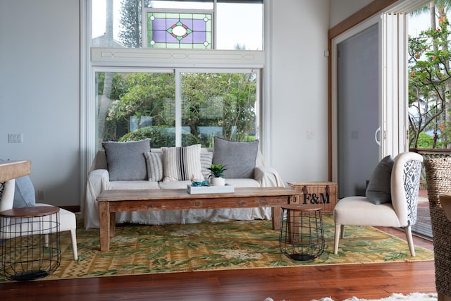 sitting room with hardwood / wood-style floors and plenty of natural light