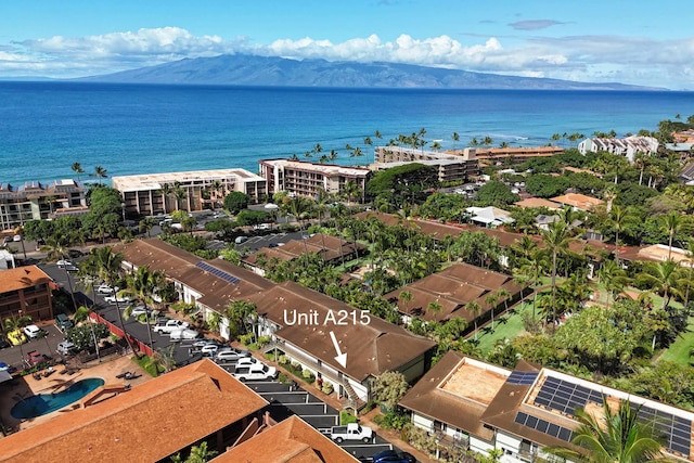 aerial view with a water and mountain view