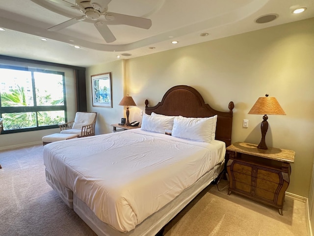 50 Nohea Kai Dr Unit 1-703, Lahaina, HI 96761 - bedroom featuring light carpet, recessed lighting, baseboards, and a ceiling fan