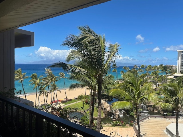 property view of water featuring a beach view