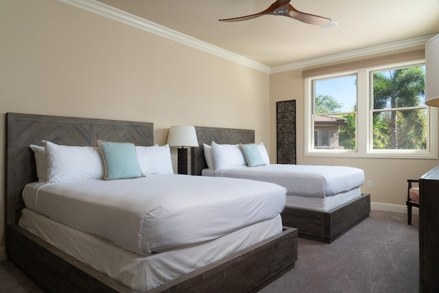 93 Makakehau St Unit G5, Kihei, HI 96753 - carpeted bedroom featuring crown molding, baseboards, and a ceiling fan