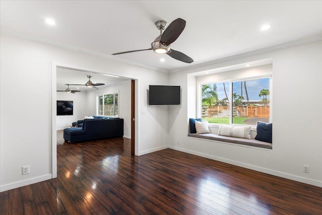 unfurnished room featuring crown molding and dark hardwood / wood-style floors