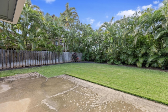 view of yard featuring a patio area and fence