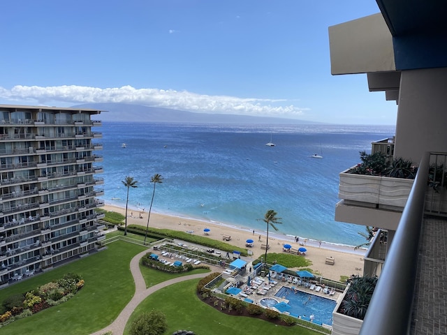 view of water feature with a view of the beach