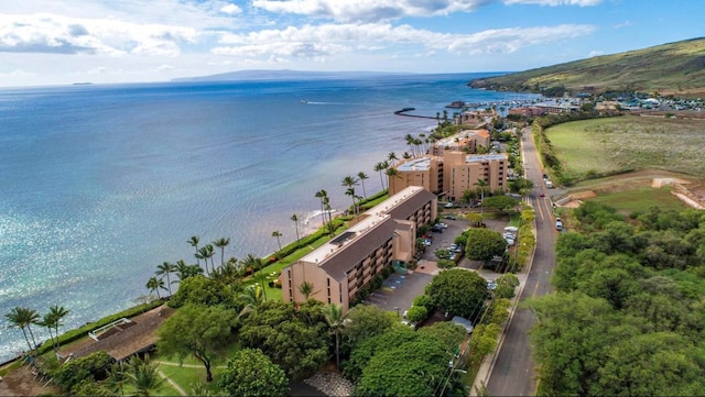 drone / aerial view featuring a water view