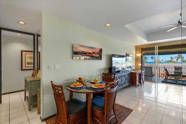 2661 Kekaa Dr Unit L-202, Lahaina, HI 96761 - dining area with light tile patterned floors, ceiling fan, and recessed lighting