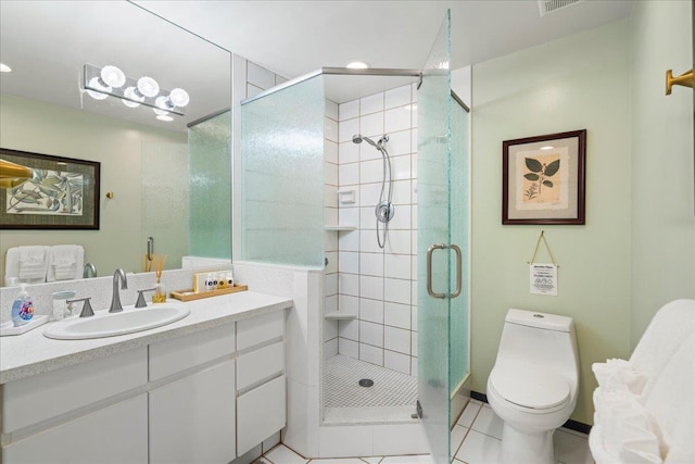 2661 Kekaa Dr Unit L-202, Lahaina, HI 96761 - bathroom featuring vanity, a shower stall, toilet, tile patterned flooring, and recessed lighting