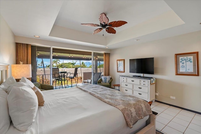2661 Kekaa Dr Unit L-202, Lahaina, HI 96761 - bedroom featuring access to outside, baseboards, light tile patterned floors, recessed lighting, and a raised ceiling