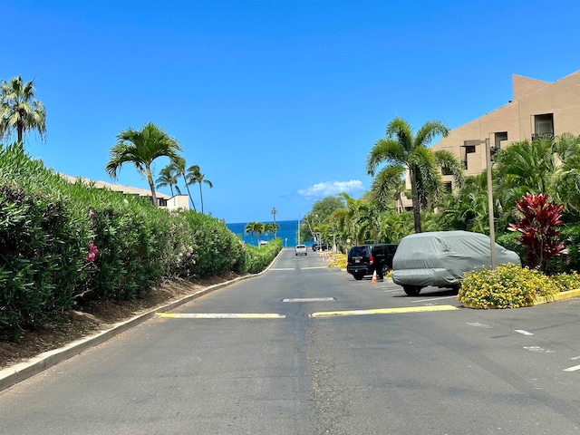 view of road with a water view