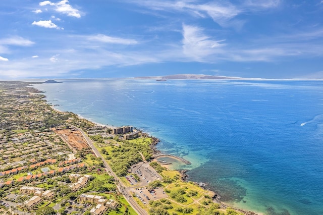 aerial view featuring a beach view and a water view