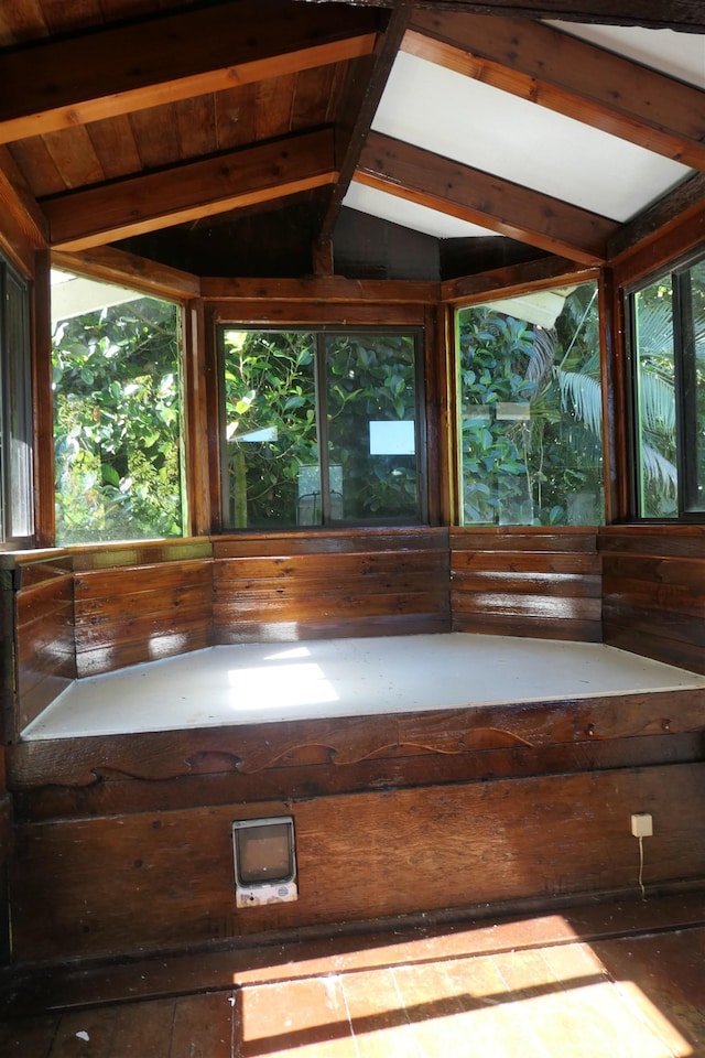 interior details featuring wood walls