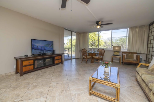 living room featuring ceiling fan