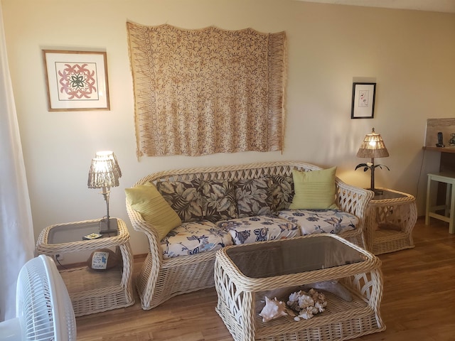 living room with dark wood-type flooring