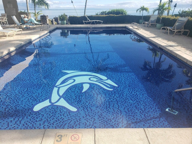 view of swimming pool featuring a patio area