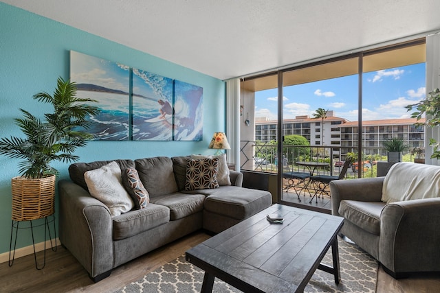 2219 S Kihei Rd Unit B312, Kihei, HI 96753 - living room featuring wood finished floors, a wall of windows, and baseboards