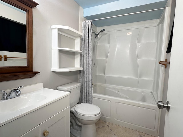 full bathroom with tile patterned floors, vanity, toilet, and shower / tub combo