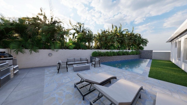 view of swimming pool featuring a patio area