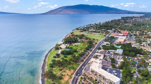 aerial view with a water and mountain view